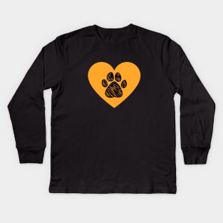 Cute Orange Paw Kids Long Sleeve T-Shirt